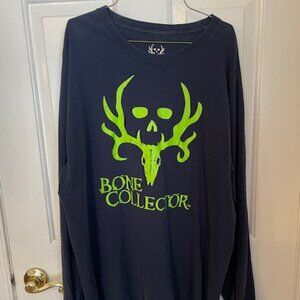 Bone Collector Long Sleeve T-Shirt Navy Blue w/ skull logo size xl, 100% cotton